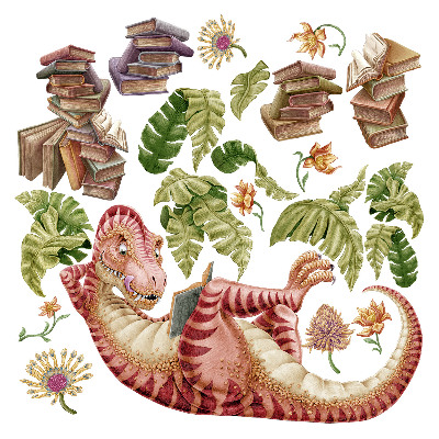 Faltetoválások 80x119 Egy rajzfilm dinoszaurusz levelekben és pasztellkrétákban