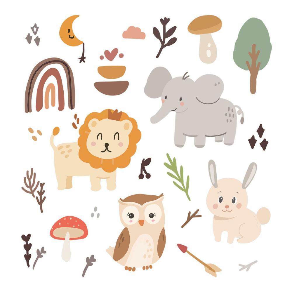 Gyerekszobai fali dekorációk 60x109 Bohém inspirációk állati és természeti motívumokkal