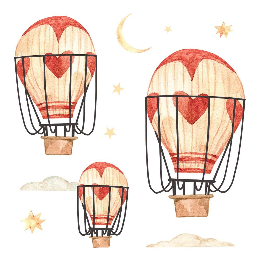 Nagyméretű falmatricák 60x99 Aranyos akvarell lufik és csillagok bohém stílusban