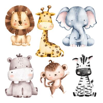 Gyerekszobai fali dekorációk 60x99 Édes pasztell szafari vadállatokkal