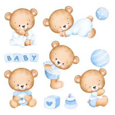 Nagyméretű falmatricák 60x103 Aranyos mackók finom akvarell mintával