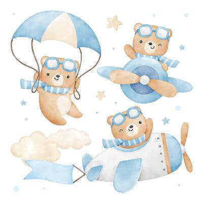 Nagyméretű falmatricák 60x94 Pasztell akvarell stílusú mackók az égen