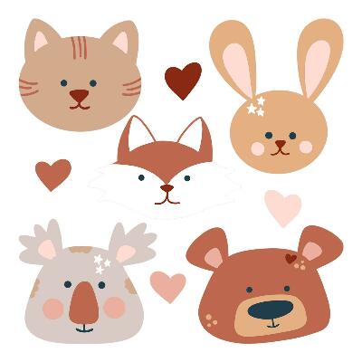 Nagyméretű falmatricák 60x97 Bohém szívek erdei állatokkal pasztellben