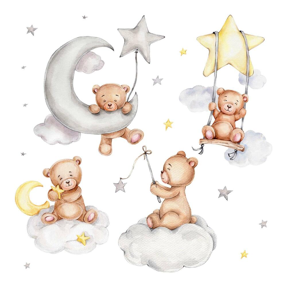 Faltetoválások 60x106 Pasztell mackók a felhőkben akvarell