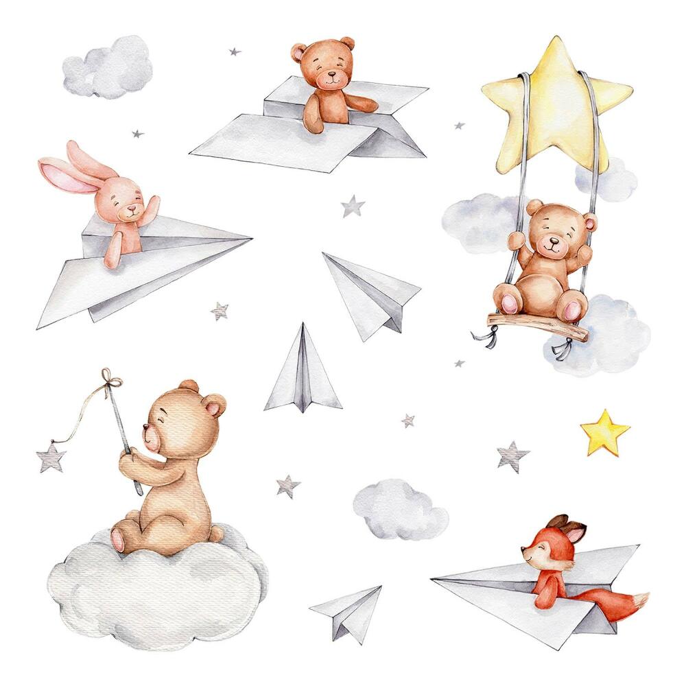 Faltetoválások 60x85 Pasztell repülőgépek akvarell állatokkal