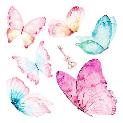 Gyerekszobai fali dekorációk 60x96 Pasztellszínű pillangók egy kulccsal a háttérben