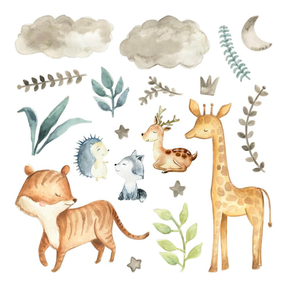 Nagyméretű falmatricák 60x101 Pasztell akvarell minták állatokról és növényekről