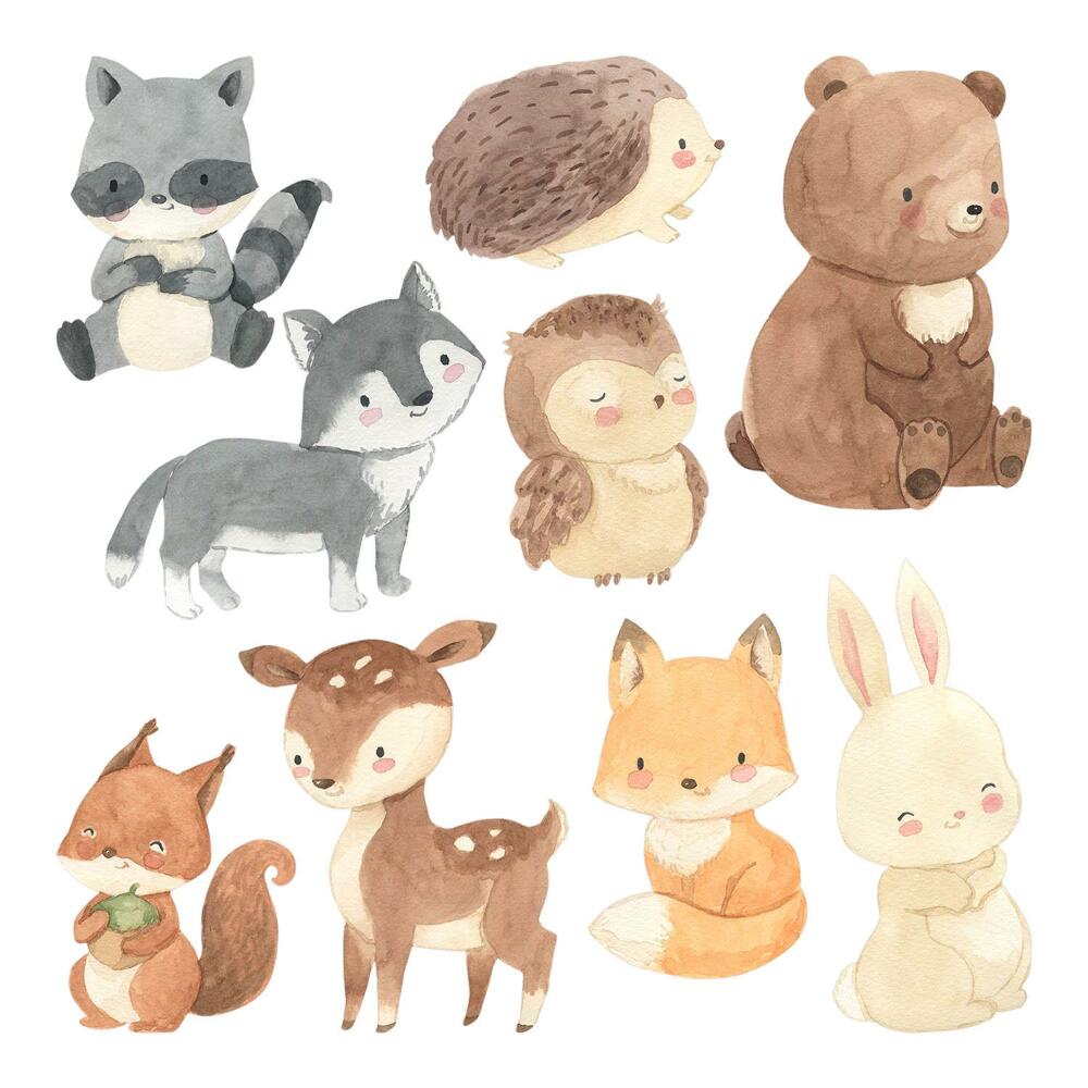 Gyerekszobai fali dekorációk 60x104 Aranyos akvarell illusztrációk erdei állatokról