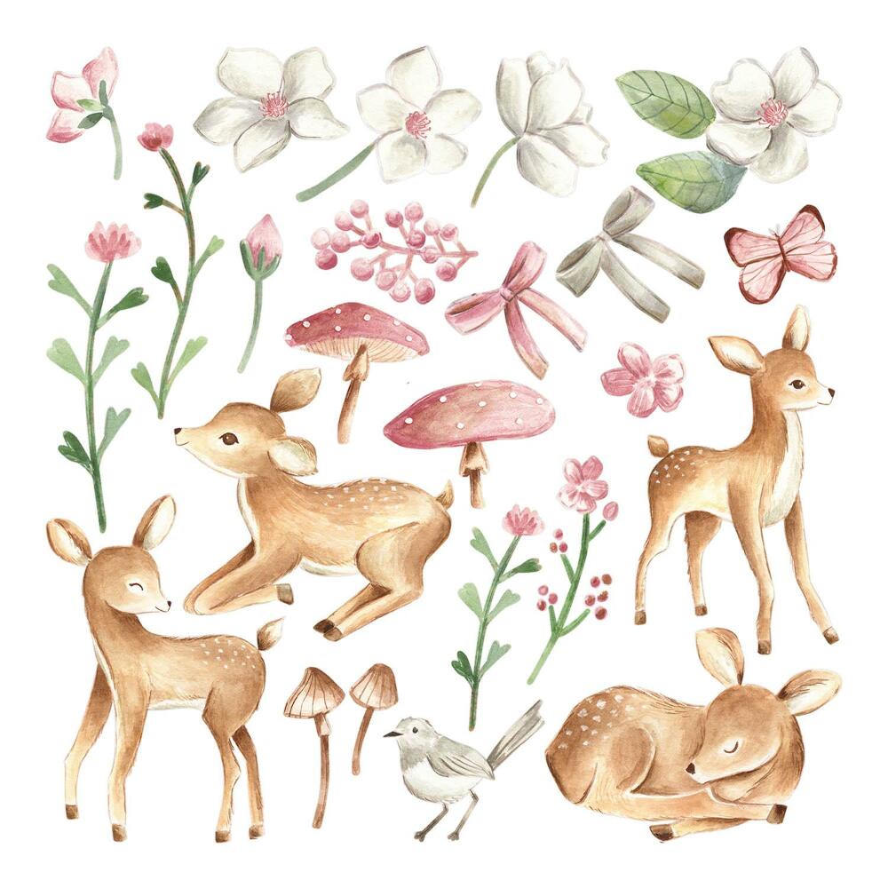 Nagyméretű falmatricák 60x89 Kis szarvas pasztell akvarell környezetben