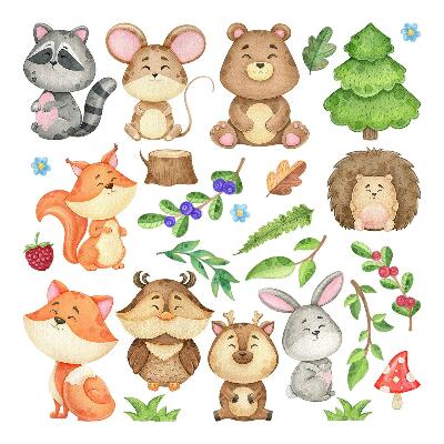 Nagyméretű falmatricák 60x64 Akvarell erdei lények és növényzet