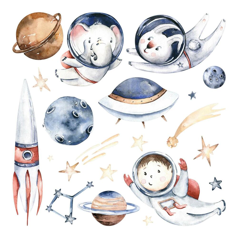 Faltetoválások 60x103 Pasztell akvarell kis űrhajósokról