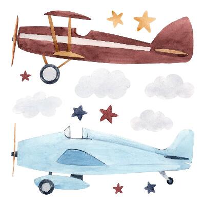 Gyerekszobai fali dekorációk 60x74 Felhősíkok és csillagok akvarell stílusban