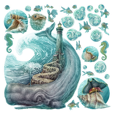 Faltetoválások 60x69 A tengeri állatok rajzfilmvilága pasztellben