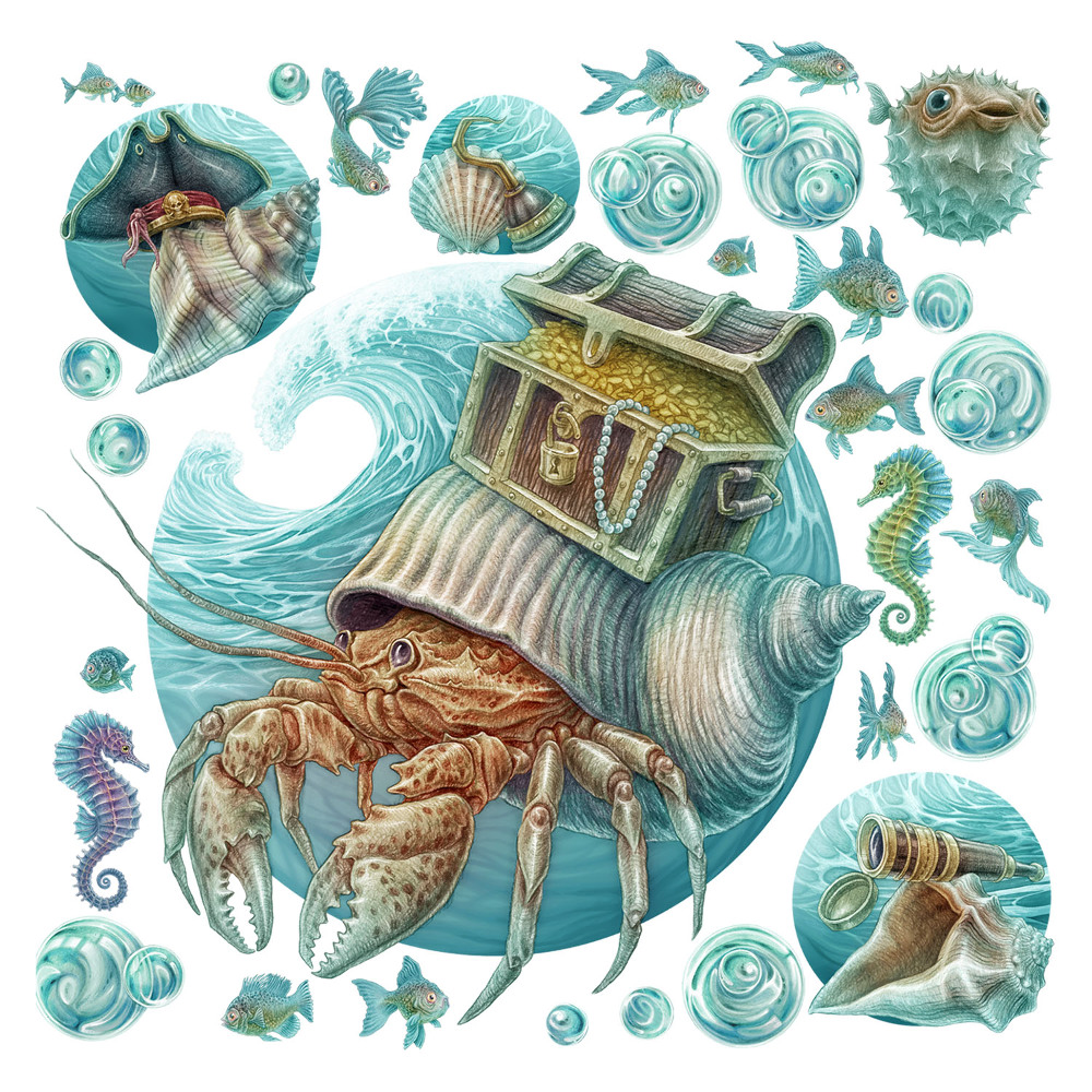 Gyerekszobai fali dekorációk 60x63 Stilizált tengeri állatok pasztell színekben