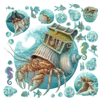 Gyerekszobai fali dekorációk 60x63 Stilizált tengeri állatok pasztell színekben