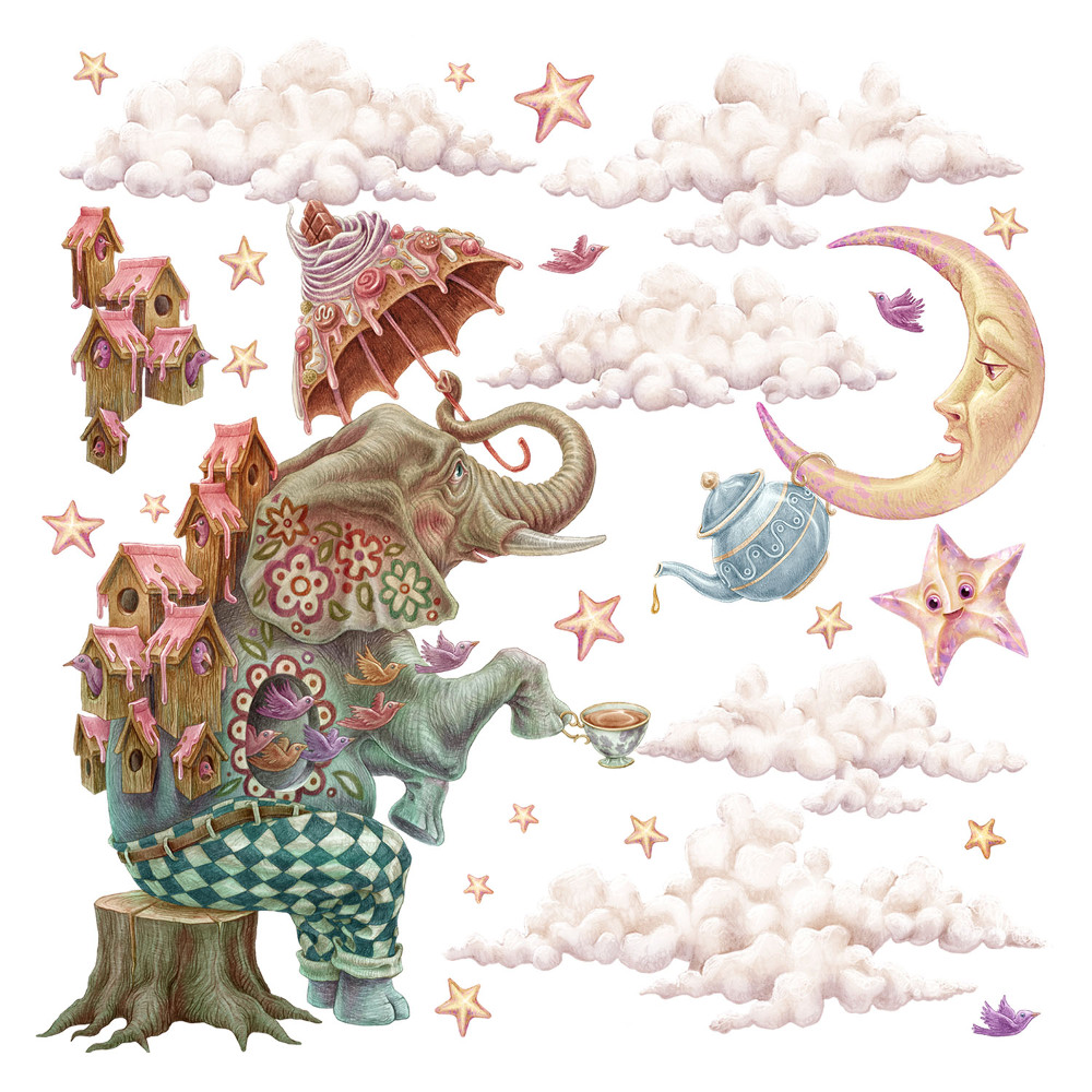 Nagyméretű falmatricák 60x83 Pasztell állatvilág rajzfilm stílusban