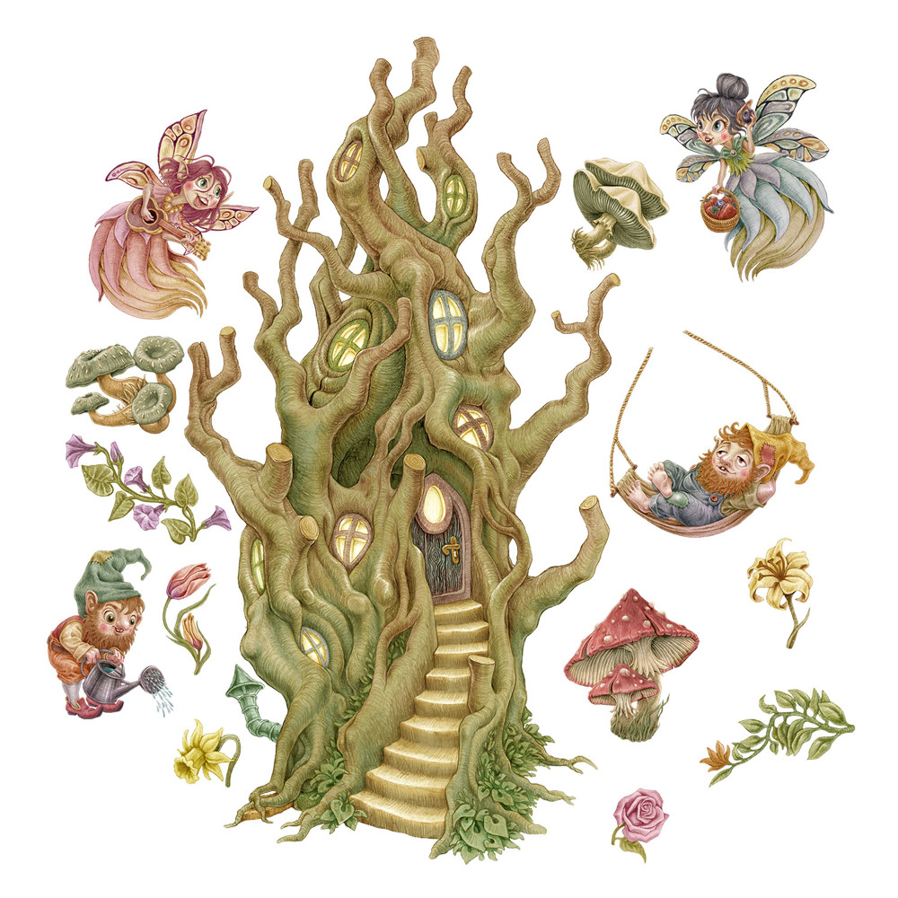 Faltetoválások 60x80 Törpék és tündérek a varázslatos erdőben