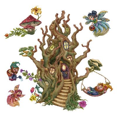 Gyerekszobai fali dekorációk 100x133 Varázslatos erdei lények és egy faház