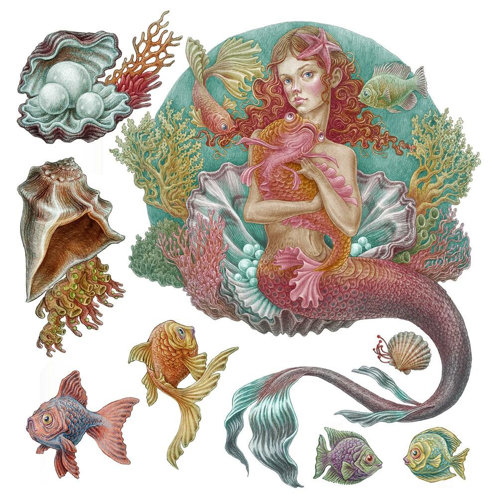 Gyerekszobai fali dekorációk 100x99 A halak és kagylók mesevilága rajzfilm formájában