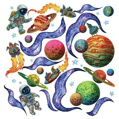 Gyerekszobai fali dekorációk 100x155 Rajzfilm univerzum rakétával és űrhajósokkal