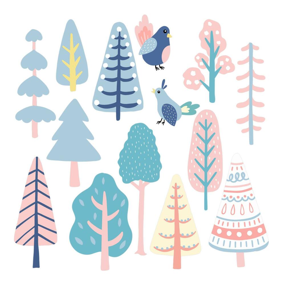 Gyerekszobai fali dekorációk 100x125 Pasztell bohém fák és madarak