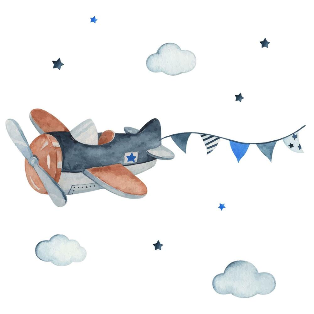 Gyerekszobai fali dekorációk 100x158 Pasztell színű repülőgép akvarell égbolton