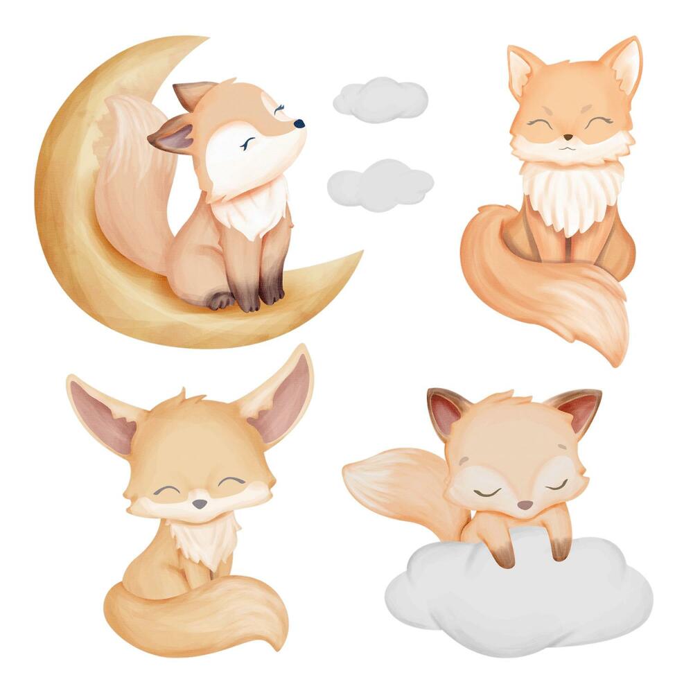 Faltetoválások 100x160 Aranyos rókák és pasztell akvarell égbolt