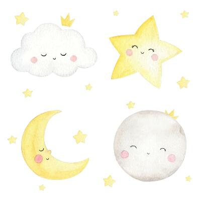 Gyerekszobai fali dekorációk 100x182 Akvarell égbolt Holddal és csillagokkal