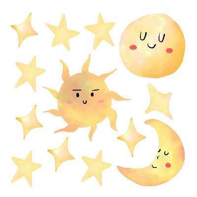 Nagyméretű falmatricák 100x149 Pasztell akvarell nap és hold motívumok