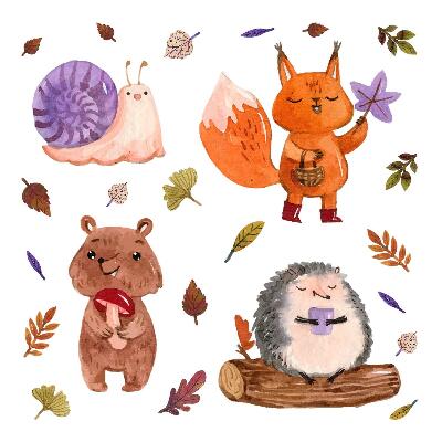 Gyerekszobai fali dekorációk 100x160 Erdei állatok őszi akvarell színekben
