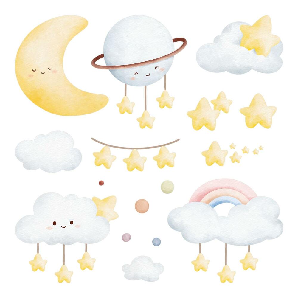 Gyerekszobai fali dekorációk 100x135 Pasztell akvarell űrmotívumok