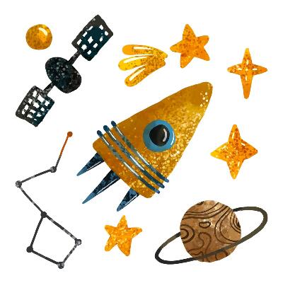 Gyerekszobai fali dekorációk 100x144 Rakéta motívum bolygókkal és csillagokkal az űrben