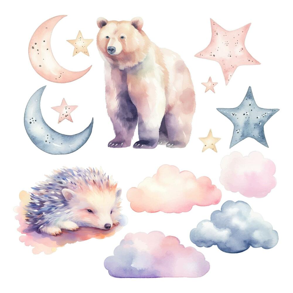 Faltetoválások 100x178 Pasztell állatok és egy éjszakai égbolt akvarell hangulatban