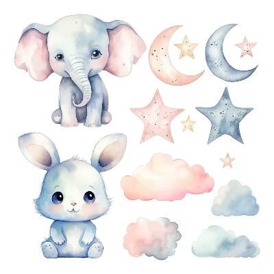 Gyerekszobai fali dekorációk 100x172 Akvarell állatok pasztell éjszakai színekben