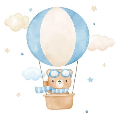 Faltetoválások 100x152 Aranyos medve lufival a felhőkben pasztell akvarell