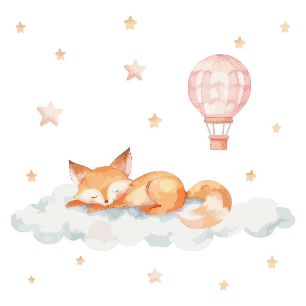 Faltetoválások 100x156 Egy róka egy felhőn, csillagokkal és egy lufival akvarellben