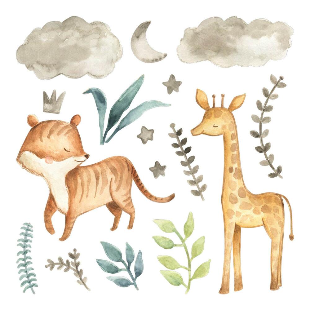 Faltetoválások 100x165 Akvarell szafari növényekkel és állatokkal