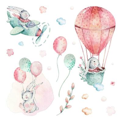 Nagyméretű falmatricák 100x118 Aranyos akvarell nyuszik az ég ellen