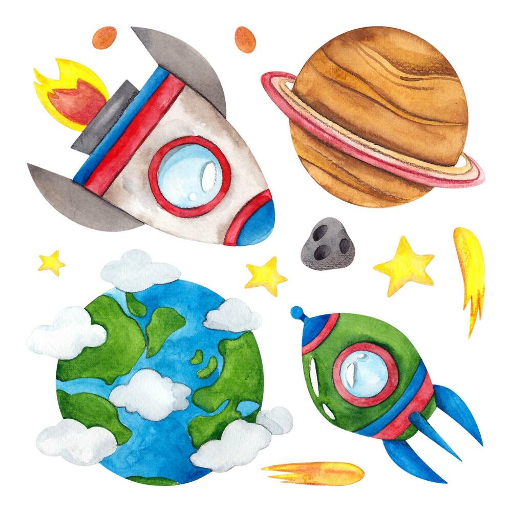 Gyerekszobai fali dekorációk 100x169 Föld kozmosza akvarell stílusban