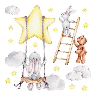 Gyerekszobai fali dekorációk 100x154 Nyuszi kalandok pasztell árnyalatokban