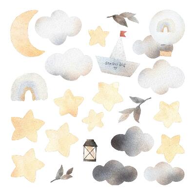 Gyerekszobai fali dekorációk 100x118 Akvarell égbolt elemei pasztell árnyalatokban