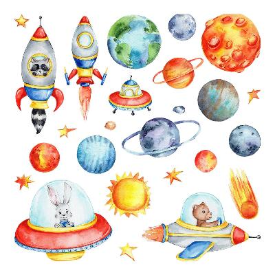 Nagyméretű falmatricák 100x175 Akvarell állatok galaktikus stílusban