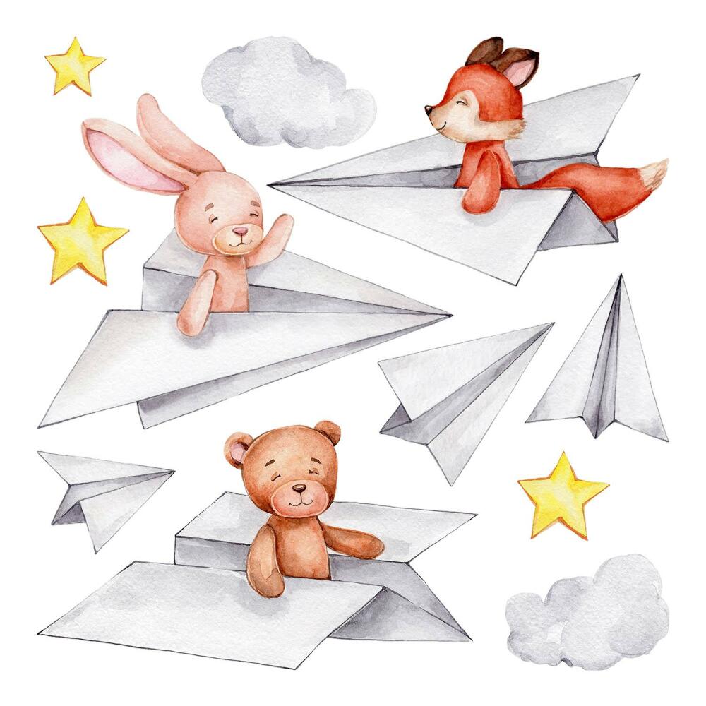 Gyerekszobai fali dekorációk 100x170 Pasztell akvarellképek aranyos állatokkal