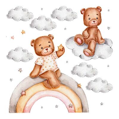 Nagyméretű falmatricák 100x132 Pasztell felhők mackókkal a szivárványon