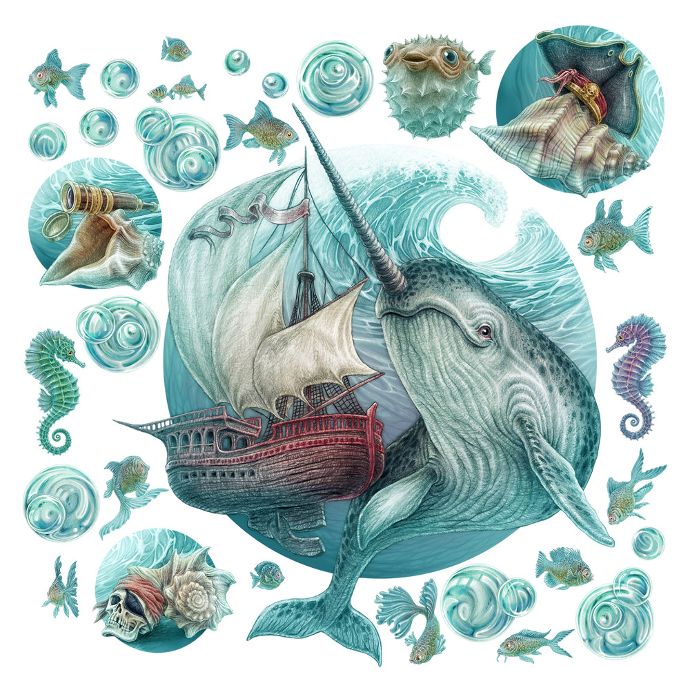 Faltetoválások 100x103 Víz alatti földek pasztellszínű hajókkal