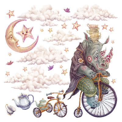 Nagyméretű falmatricák 100x128 Állatvilág finom, rajzfilmszerű stílusban