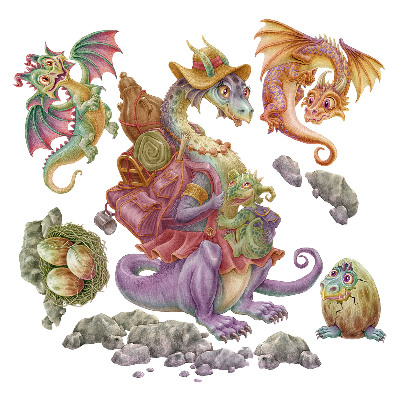 Faltetoválások 100x122 Mesebeli sárkányok rajzfilmszerű stílusban, színekkel