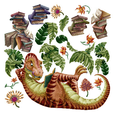 Matricák gyerekeknek 130x194 Rajzfilm dinoszaurusz levelekben és virágokban