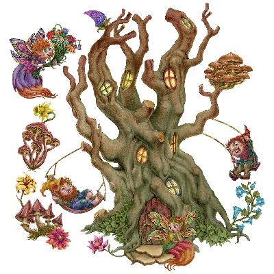 Matricák gyerekeknek 130x172 Tündérek és törpék erdei környezetben egy házzal