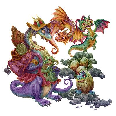 Matricák gyerekeknek 130x158 Többszínű sárkányok illusztrációs stílusban